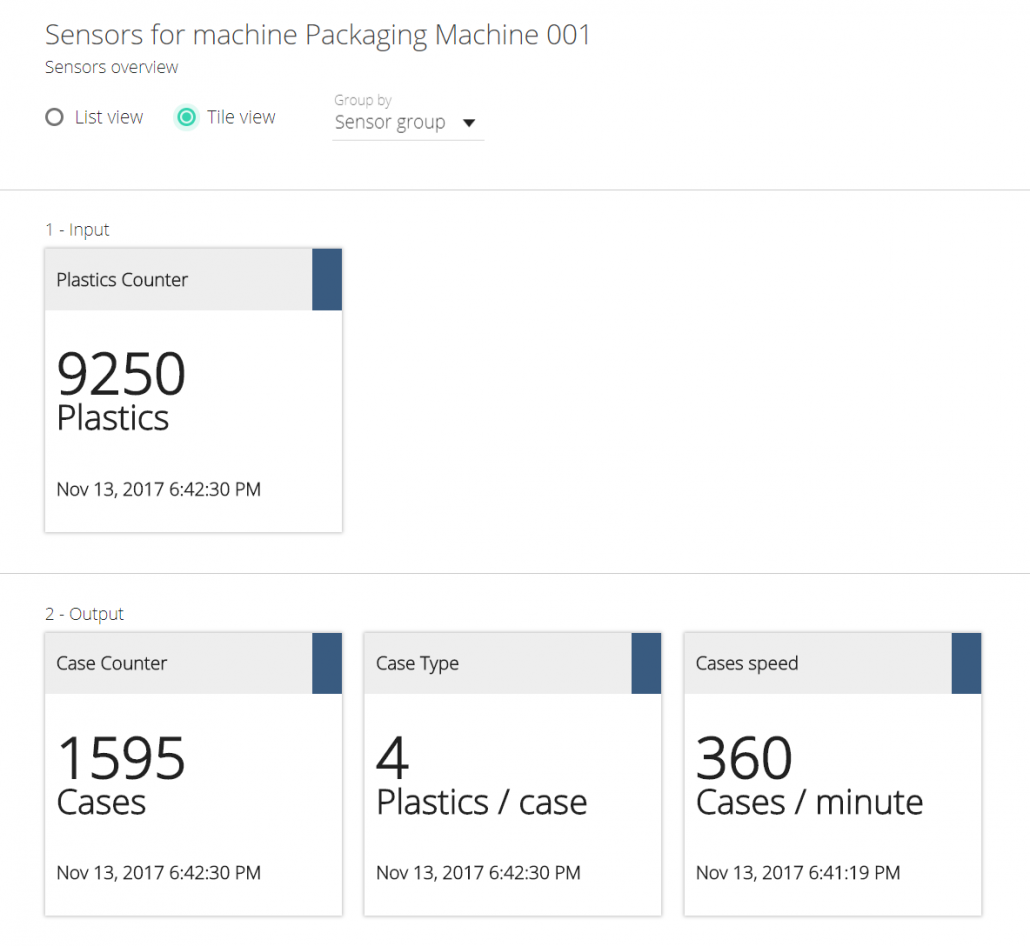 innius screenshot of sensor tiles